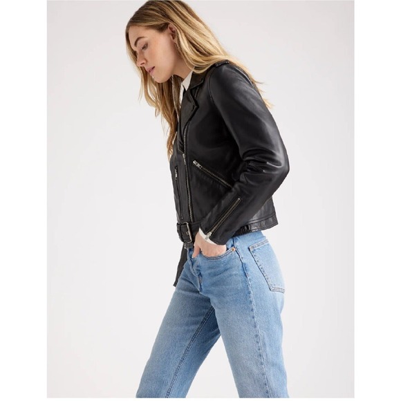 Quince 100% Leather Motorcycle Jacket Black NWT Small - Picture 5 of 7